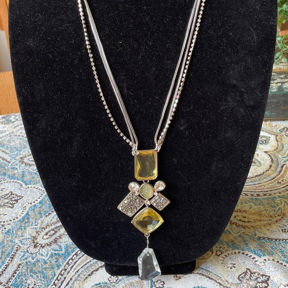Chico’s long faceted citrine color & rhinestone Druzy necklace - Picture 3 of 7